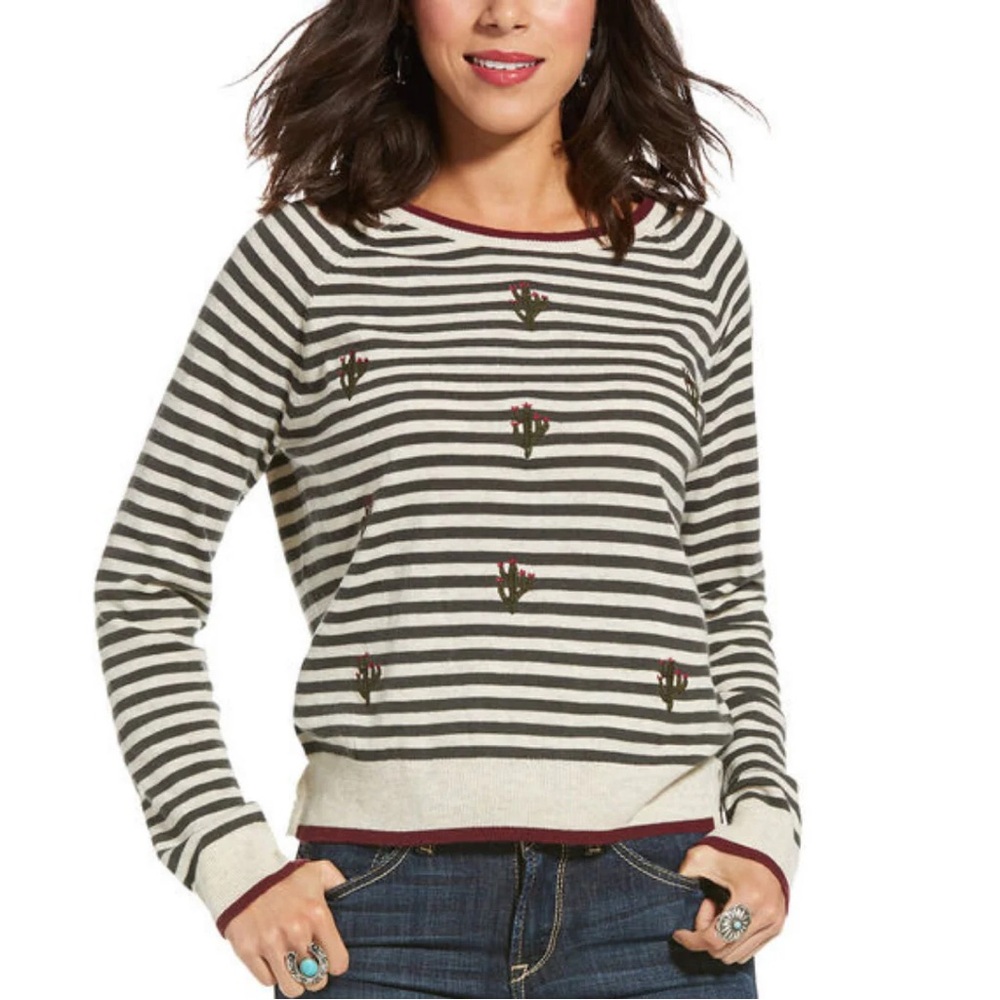 Ariat Fonda Cactus Sweater Women’s XL Cream Green Striped Pullover